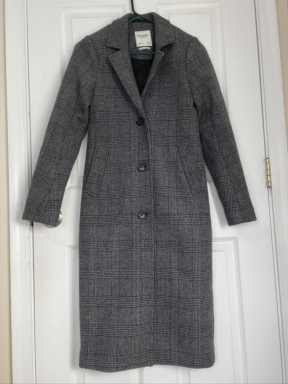 Abercrombie & Fitch Gray Plaid Single-Breasted Long Coat Size XXS